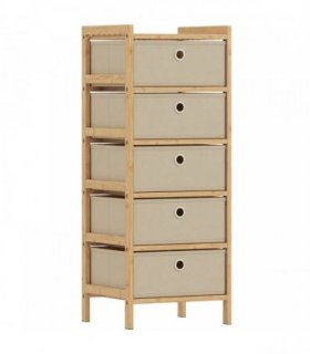 HOMCOM Chest of Drawers, 5 Fabric Drawers Narrow Dresser with Bamboo Frame, Cream White
