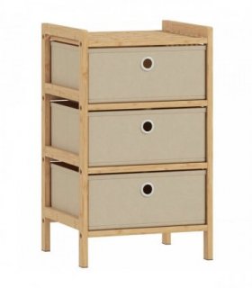 HOMCOM Chest of Drawers, 3 Fabric Drawers Narrow Dresser with Bamboo Frame, Cream White
