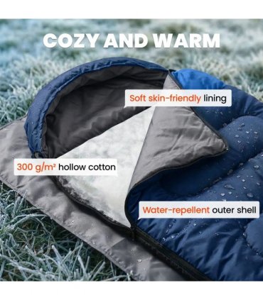 Outsunny Sleeping Bag for Adults, Lightweight & Compact Sleeping Bag, 3 Seasons, Navy Blue