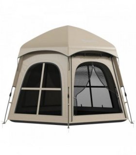 Outsunny Pop Up Tent 3000mm Waterproof Instant Camping Tent 3-4 Person with 2 Doors 4 Windows Khaki