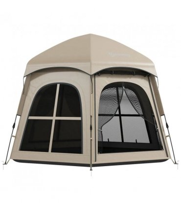 Outsunny Pop Up Tent 3000mm Waterproof Instant Camping Tent 3-4 Person with 2 Doors 4 Windows Khaki