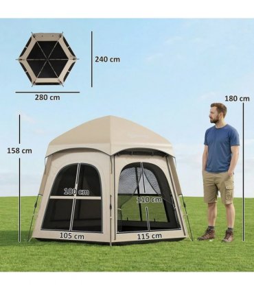 Outsunny Pop Up Tent 3000mm Waterproof Instant Camping Tent 3-4 Person with 2 Doors 4 Windows Khaki