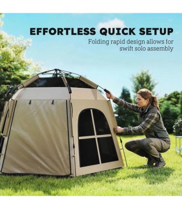 Outsunny Pop Up Tent 3000mm Waterproof Instant Camping Tent 3-4 Person with 2 Doors 4 Windows Khaki