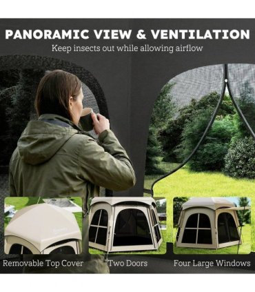 Outsunny Pop Up Tent 3000mm Waterproof Instant Camping Tent 3-4 Person with 2 Doors 4 Windows Khaki