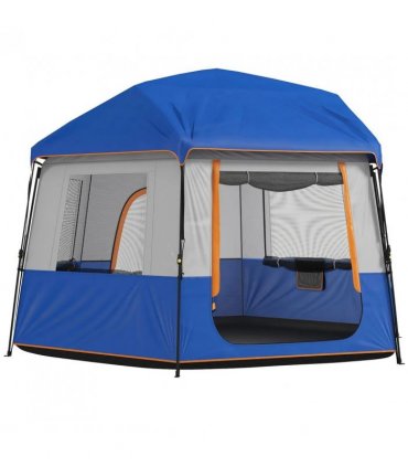 Outsunny Cabin Tent Easy Setup 3000mm Waterproof Camping Tent 4 Person with Carrying Bag Blue