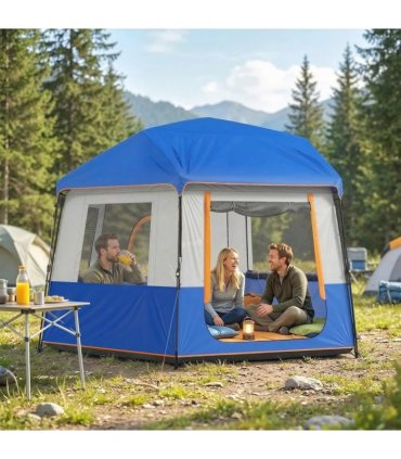 Outsunny Cabin Tent Easy Setup 3000mm Waterproof Camping Tent 4 Person with Carrying Bag Blue