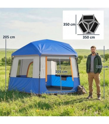 Outsunny Cabin Tent Easy Setup 3000mm Waterproof Camping Tent 4 Person with Carrying Bag Blue