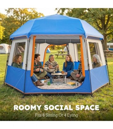 Outsunny Cabin Tent Easy Setup 3000mm Waterproof Camping Tent 4 Person with Carrying Bag Blue