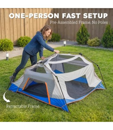 Outsunny Cabin Tent Easy Setup 3000mm Waterproof Camping Tent 4 Person with Carrying Bag Blue