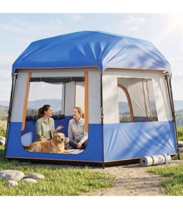 Outsunny Cabin Tent Easy Setup 3000mm Waterproof Camping Tent 4 Person with Carrying Bag Blue