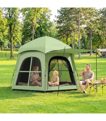 Outsunny Pop Up Tent 3000mm Waterproof Instant Camping Tent 3-4 Person with 2 Doors 4 Windows Green