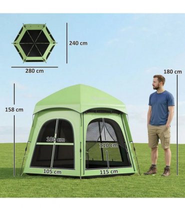 Outsunny Pop Up Tent 3000mm Waterproof Instant Camping Tent 3-4 Person with 2 Doors 4 Windows Green