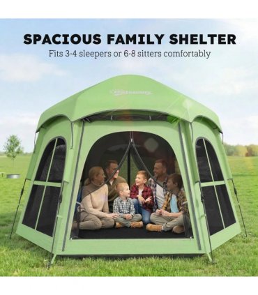 Outsunny Pop Up Tent 3000mm Waterproof Instant Camping Tent 3-4 Person with 2 Doors 4 Windows Green