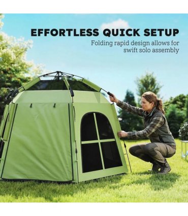 Outsunny Pop Up Tent 3000mm Waterproof Instant Camping Tent 3-4 Person with 2 Doors 4 Windows Green