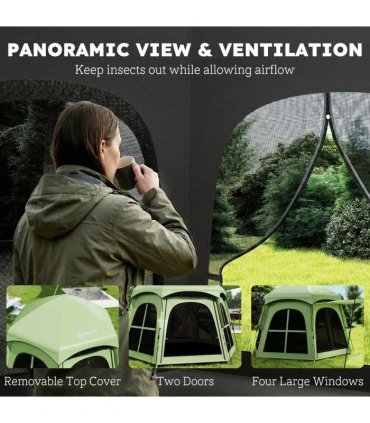 Outsunny Pop Up Tent 3000mm Waterproof Instant Camping Tent 3-4 Person with 2 Doors 4 Windows Green