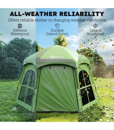 Outsunny Pop Up Tent 3000mm Waterproof Instant Camping Tent 3-4 Person with 2 Doors 4 Windows Green
