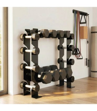 SPORTNOW 4-Tier Dumbbell Rack, Heavy-Duty Weight Rack for Dumbbells, Kettlebells and Multiple Balls, 200 KG Capacity, Black