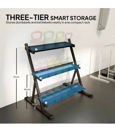 SPORTNOW 3-Tier Adjustable Dumbbell Rack, Heavy-Duty Weight Rack for Dumbbells, Kettlebells and Multiple Balls, Space-Saving Weight Storage Stand for Home Gym, 200 KG Capacity