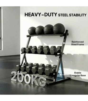 SPORTNOW 3-Tier Adjustable Dumbbell Rack, Heavy-Duty Weight Rack for Dumbbells, Kettlebells and Multiple Balls, Space-Saving Weight Storage Stand for Home Gym, 200 KG Capacity