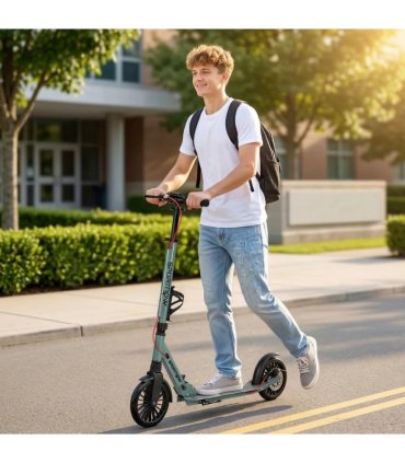 SPORTNOW Foldable Kick Scooter with Height Adjustable Handlebar, One-click Folding Adult Scooters with 200 mm Big Wheels, Silver Tone
