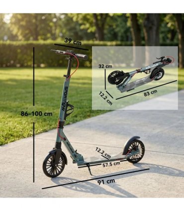 SPORTNOW Foldable Kick Scooter with Height Adjustable Handlebar, One-click Folding Adult Scooters with 200 mm Big Wheels, Silver Tone