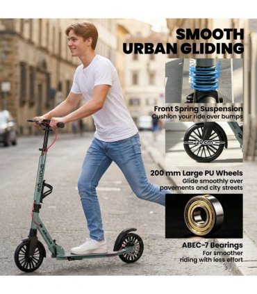SPORTNOW Foldable Kick Scooter with Height Adjustable Handlebar, One-click Folding Adult Scooters with 200 mm Big Wheels, Silver Tone
