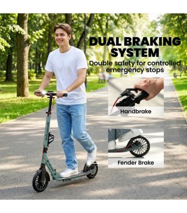 SPORTNOW Foldable Kick Scooter with Height Adjustable Handlebar, One-click Folding Adult Scooters with 200 mm Big Wheels, Silver Tone
