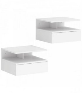 HOMCOM Set of Two Floating Bedside Tables - White