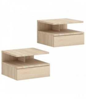 HOMCOM Set of Two Floating Bedside Tables - Oak