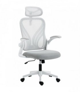 HOMCOM Ergonomic Office Chair with Foldable Backrest, 2D Headrest - Light Grey