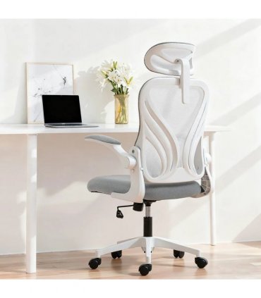 HOMCOM Ergonomic Office Chair with Foldable Backrest, 2D Headrest - Light Grey