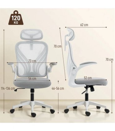 HOMCOM Ergonomic Office Chair with Foldable Backrest, 2D Headrest - Light Grey