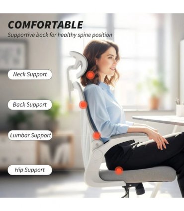 HOMCOM Ergonomic Office Chair with Foldable Backrest, 2D Headrest - Light Grey