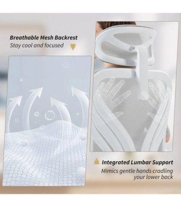 HOMCOM Ergonomic Office Chair with Foldable Backrest, 2D Headrest - Light Grey