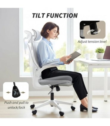 HOMCOM Ergonomic Office Chair with Foldable Backrest, 2D Headrest - Light Grey