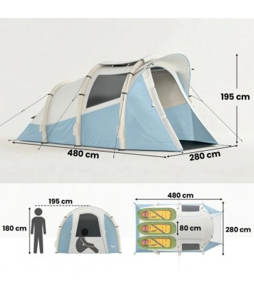 Outsunny Inflatable Camping Tent w/ Air Pump, Easy Setup 2-3 Person Blow Up Tent, Light Blue
