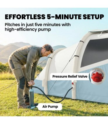 Outsunny Inflatable Camping Tent w/ Air Pump, Easy Setup 2-3 Person Blow Up Tent, Light Blue