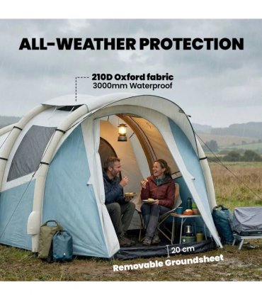 Outsunny Inflatable Camping Tent w/ Air Pump, Easy Setup 2-3 Person Blow Up Tent, Light Blue