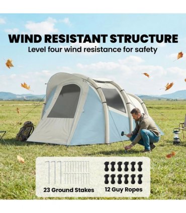 Outsunny Inflatable Camping Tent w/ Air Pump, Easy Setup 2-3 Person Blow Up Tent, Light Blue