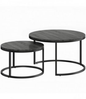 HOMCOM Set of Two Wood-Effect Stacking Tables - Black Wood Grain