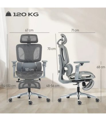 HOMCOM Ergonomic Office Chair, High Back Mesh Desk Chair, Grey