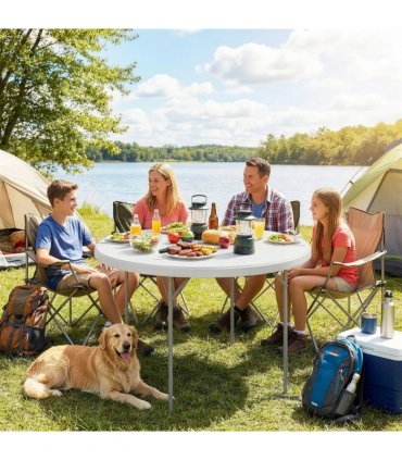 Outsunny 4ft Folding Picnic Table, Camping Table with Non-slip Foot Pads and Metal Frame, 100 kg Load, for Garden, White