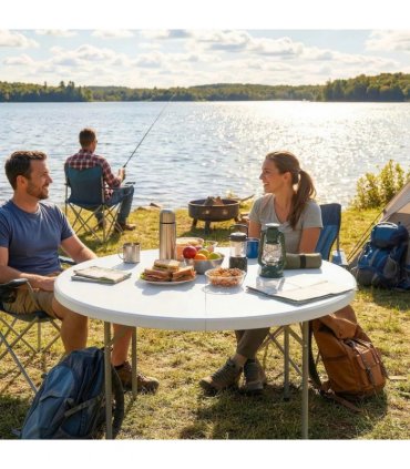 Outsunny 4ft Folding Picnic Table, Camping Table with Non-slip Foot Pads and Metal Frame, 100 kg Load, for Garden, White