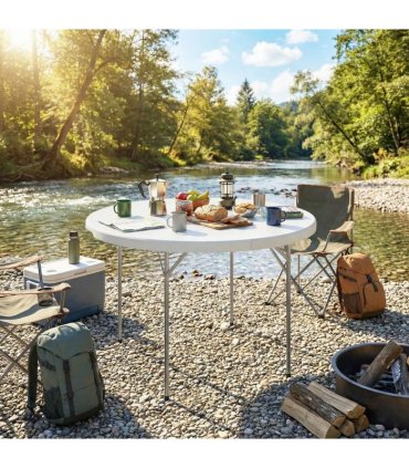 Outsunny 4ft Folding Picnic Table, Camping Table with Non-slip Foot Pads and Metal Frame, 100 kg Load, for Garden, White
