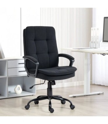 HOMCOM Linen-Look Double-Padded Office Chair - Black