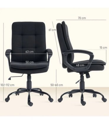 HOMCOM Linen-Look Double-Padded Office Chair - Black