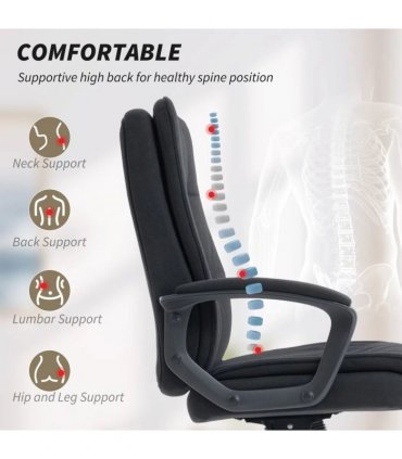 HOMCOM Linen-Look Double-Padded Office Chair - Black