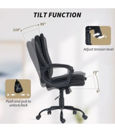 HOMCOM Linen-Look Double-Padded Office Chair - Black