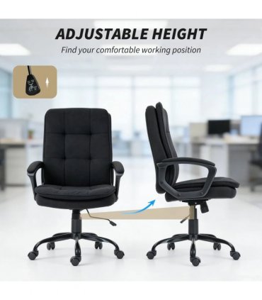 HOMCOM Linen-Look Double-Padded Office Chair - Black