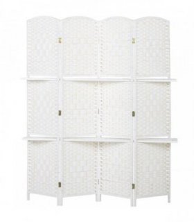 HOMCOM Freestanding Privacy Screen, 4 Panel Folding Room Divider for Living Room, Bedroom and Office, 160 x 170cm, White
